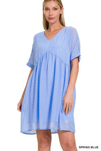 Load image into Gallery viewer, SWISS DOT BABYDOLL V-NECK SHORT SLEEVE DRESS
