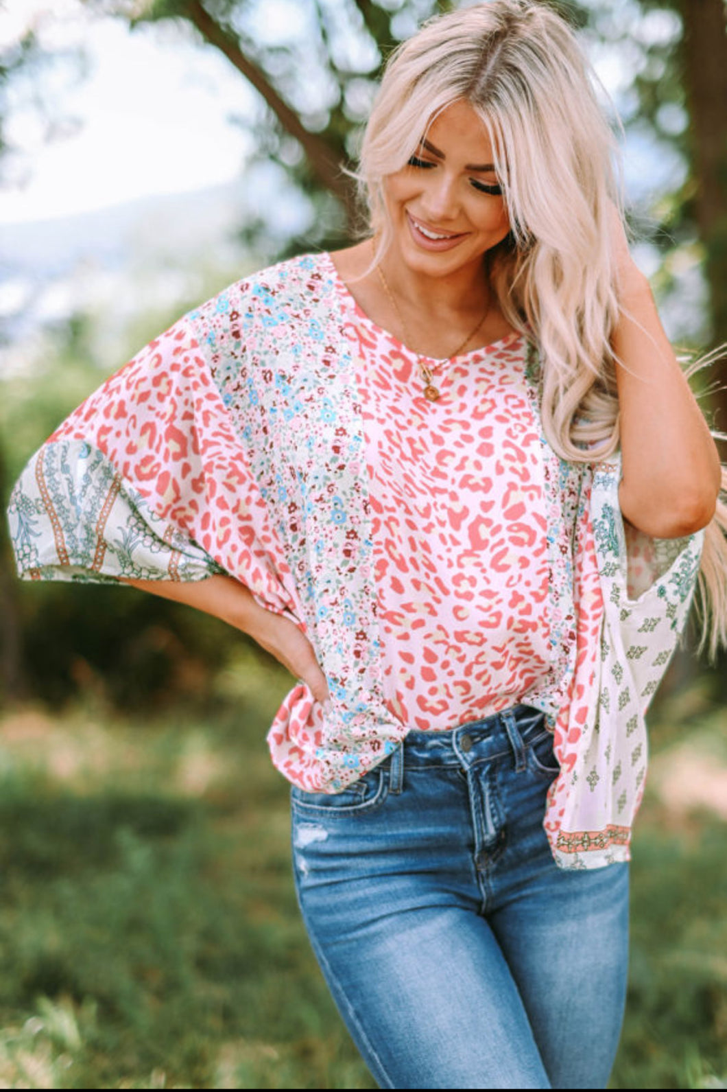 Multicolor Animal Floral Mix Cape Top