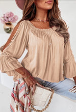 Load image into Gallery viewer, Lace Crochet Cut-out Bracelet Sleeve Ruffle Blouse
