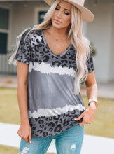 Load image into Gallery viewer, Gray Tie Dye Leopard Patchwork V Neck
