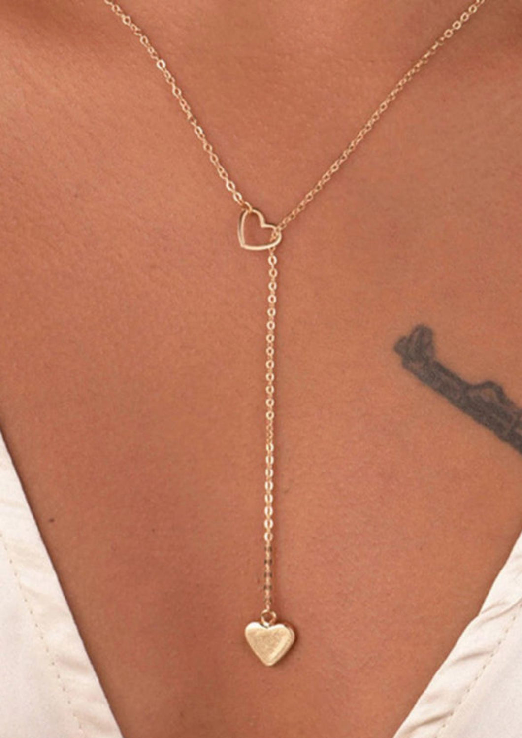 Gold Heart Shape Hollow Lariat Necklace