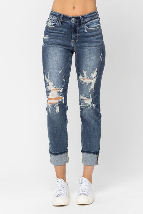 Judy Blue Distressed Roll Up Jeans