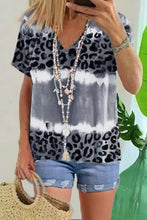 Load image into Gallery viewer, Gray Tie Dye Leopard Patchwork V Neck
