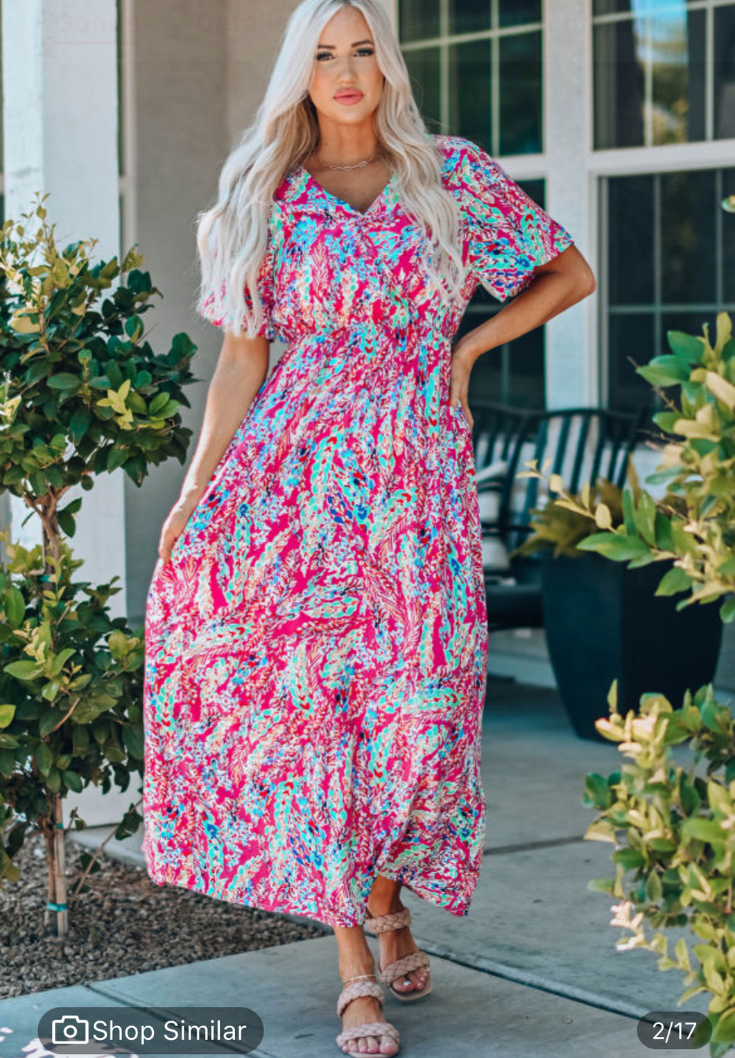 Wrap V Neck Floral Maxi Dress