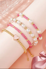Load image into Gallery viewer, Pink Pearl and Golden Beads Adjustable Stack 4 Pc Bracelet Set
