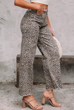 Load image into Gallery viewer, Brown Leopard Frayed Edge Wide Leg Jeans
