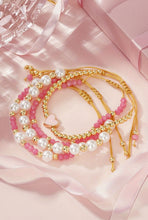 Load image into Gallery viewer, Pink Pearl and Golden Beads Adjustable Stack 4 Pc Bracelet Set
