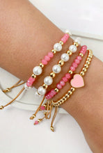 Load image into Gallery viewer, Pink Pearl and Golden Beads Adjustable Stack 4 Pc Bracelet Set
