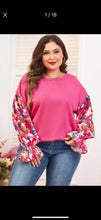 Load image into Gallery viewer, Bright Pink Flounce Sleeve Rib Knit Drop Shoulder Top
