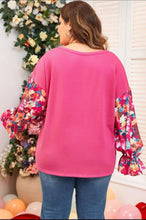 Load image into Gallery viewer, Bright Pink Flounce Sleeve Rib Knit Drop Shoulder Top
