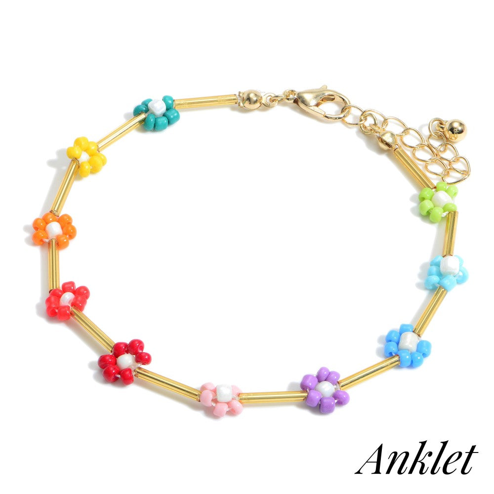 Gold Anklet w/Flower Details