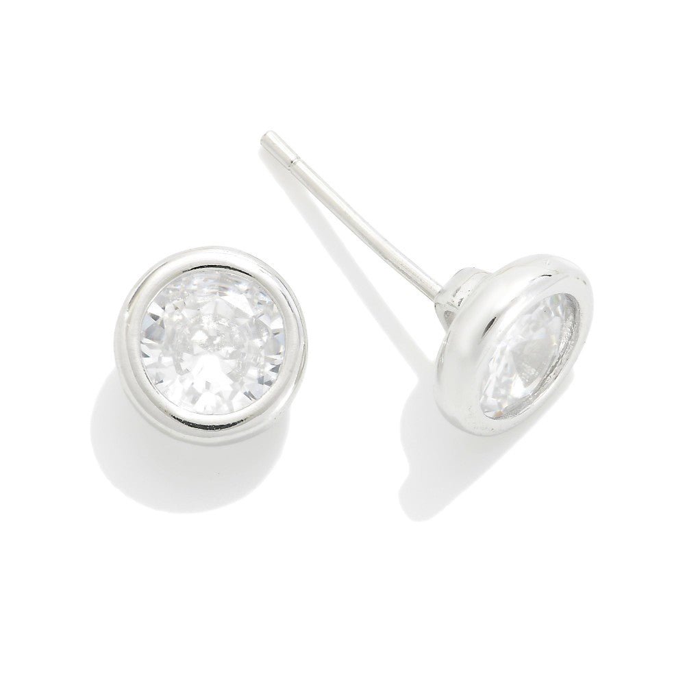 White Gold Dipped CZ Stud Earrings