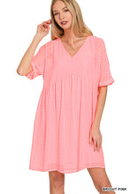 Load image into Gallery viewer, SWISS DOT BABYDOLL V-NECK SHORT SLEEVE DRESS
