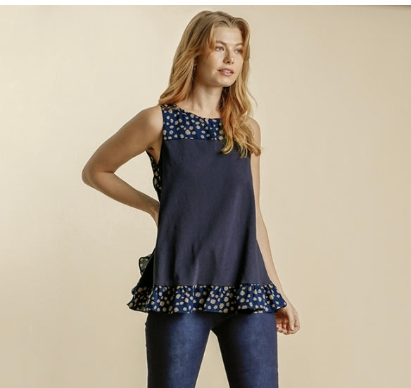 Sleeveless Top with Ruffle Trim