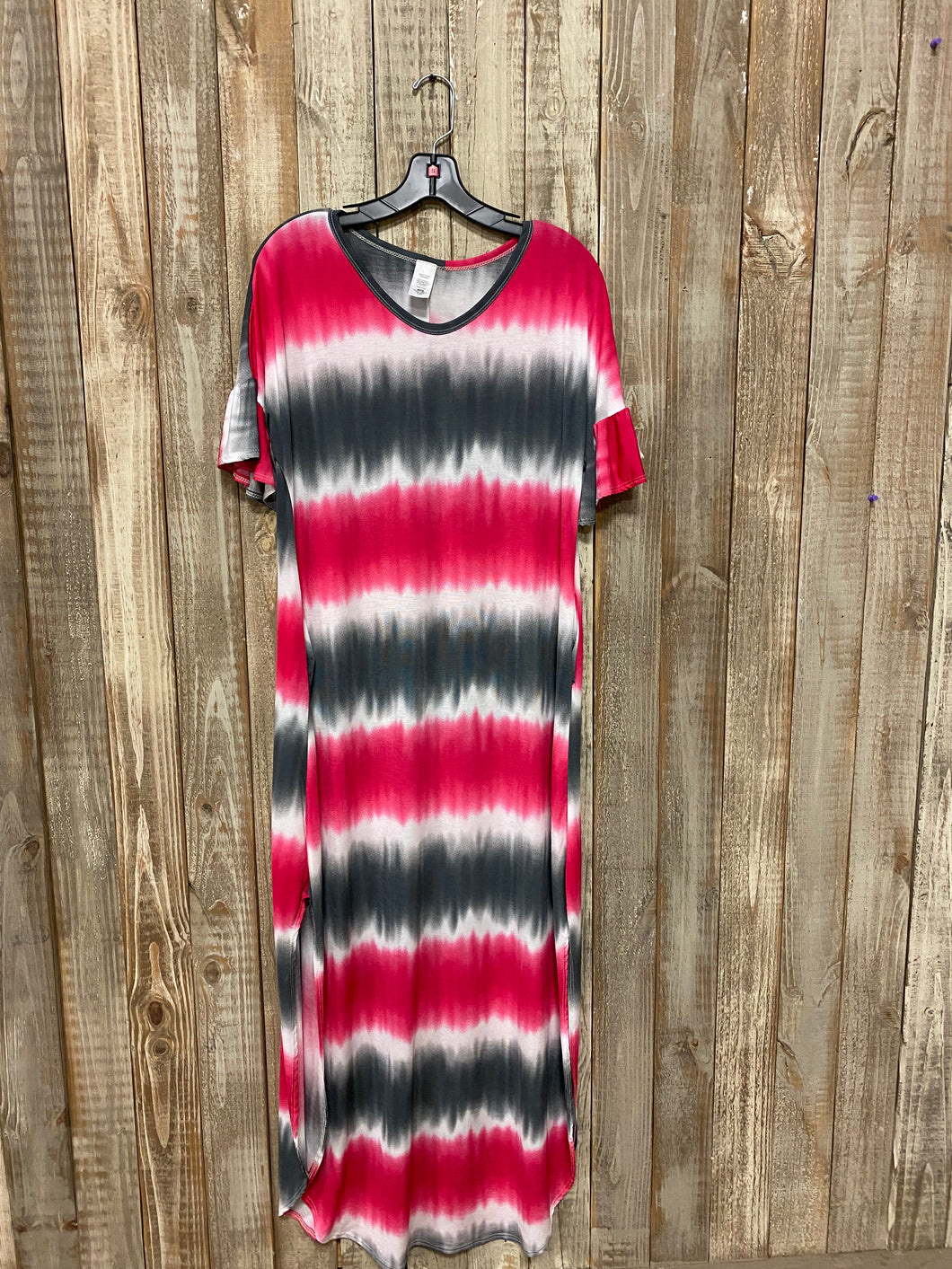 Pink & Gray Maxi Dress w/ Side Slit