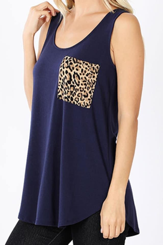 Zenana Tank with Animal Print Pocket